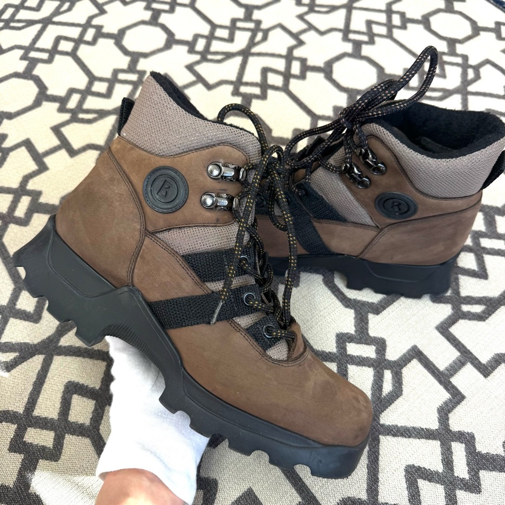 Bogner Square Toe Hiking Ski Boots Brown Nubuck Suede Textile Rubber Sole Sz 40 - Picture 1 of 17